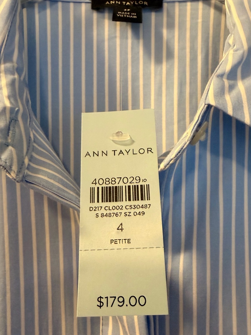 Ann Taylor Light Blue Pinstripe Midi Shirt Dress with Belt NWT - Picture 6 of 9